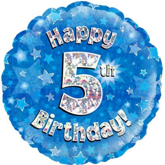 18" 5th Birthday Blue Holographic Foil Balloon
