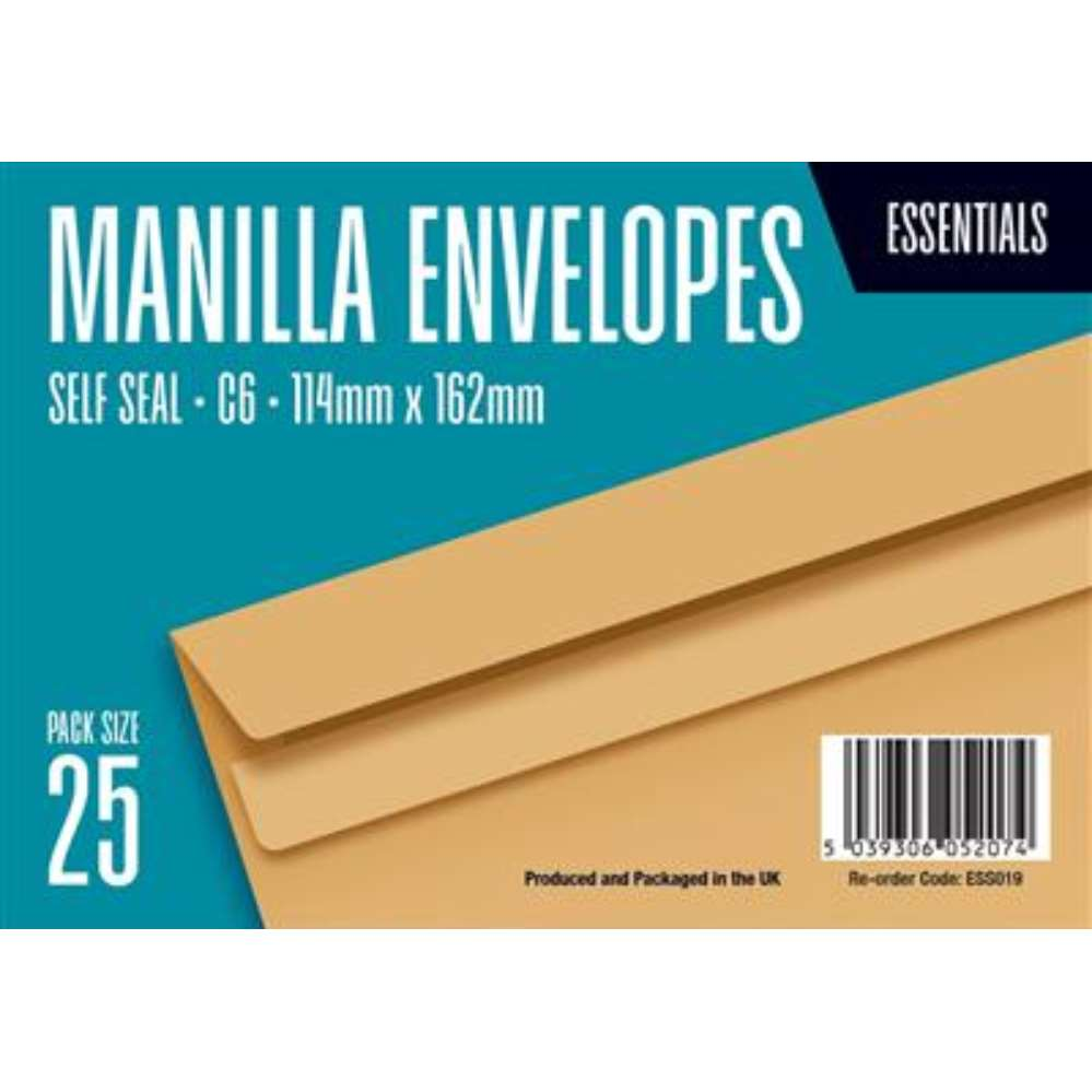 25pk Envelopes C6 Self Seal 80gsm Manilla