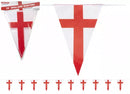 Triangular St George's bunting, 20ft long, by PMS International, featuring red and white flags for festive decoration.