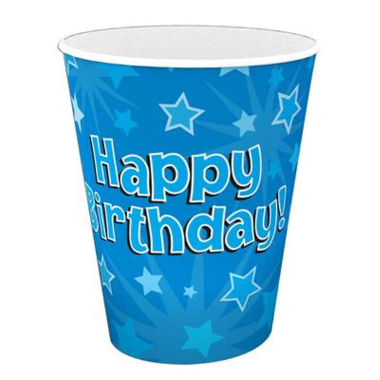 8 Cups 9oz Happy Birthday Blue