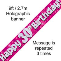 Oaktree Banner Age 30 Pink Holographic 9ft