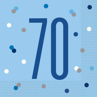 Blue Glitz 70th Birthday Lunch Napkins 16pk