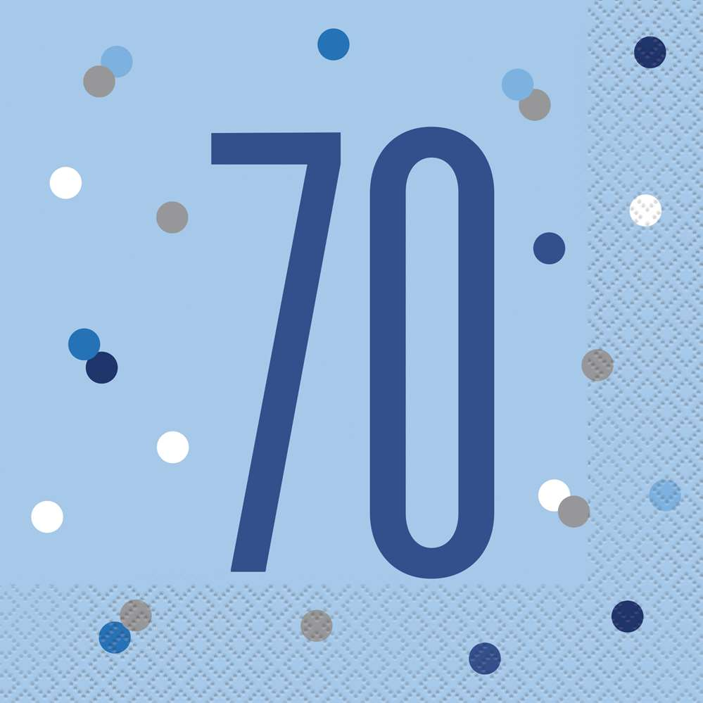 Blue Glitz 70th Birthday Lunch Napkins 16pk
