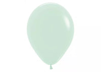 Sempertex Pastel Matte Green 12-inch latex balloons, 12-pack, used for decorating and party decorations.