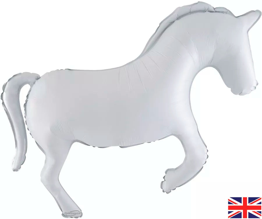 Oaktree Horse Metallic White 35-inch foil balloon with shiny horse design for celebrations and decorative events