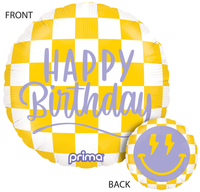 Foil Balloon 18" Round Happy Face Checker Birthday