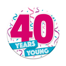 Six small Tiger Feet birthday badges featuring the number 40 in colorful designs for celebration and party use.