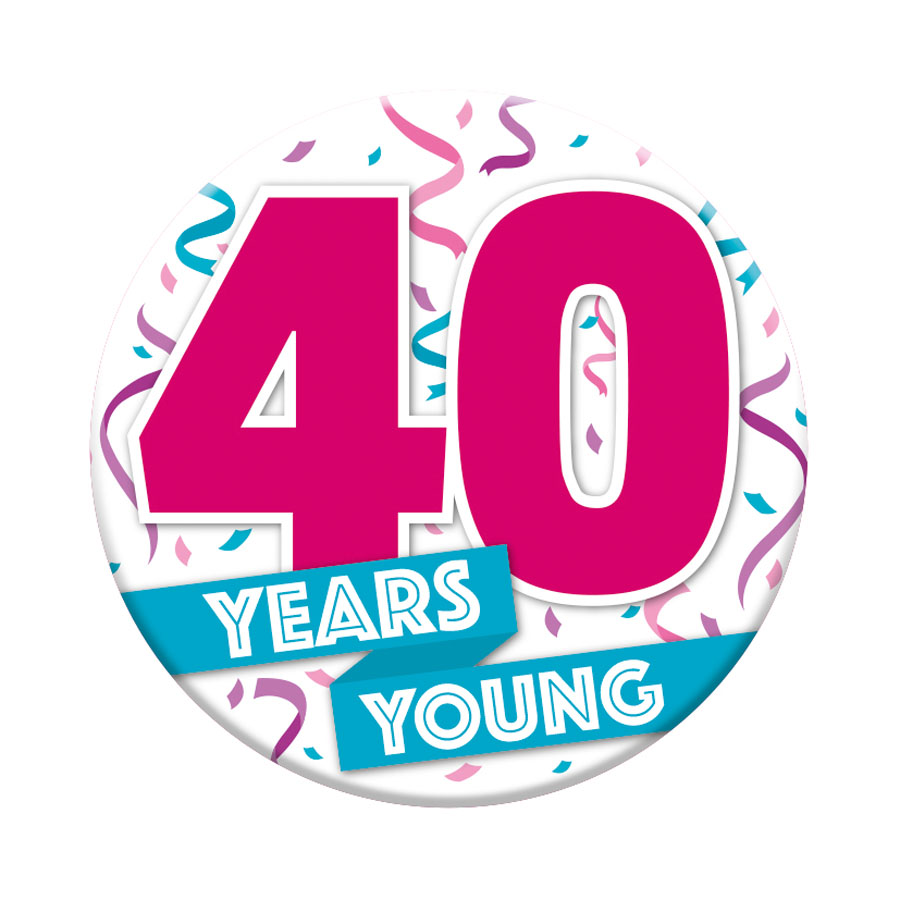 Six small Tiger Feet birthday badges featuring the number 40 in colorful designs for celebration and party use.
