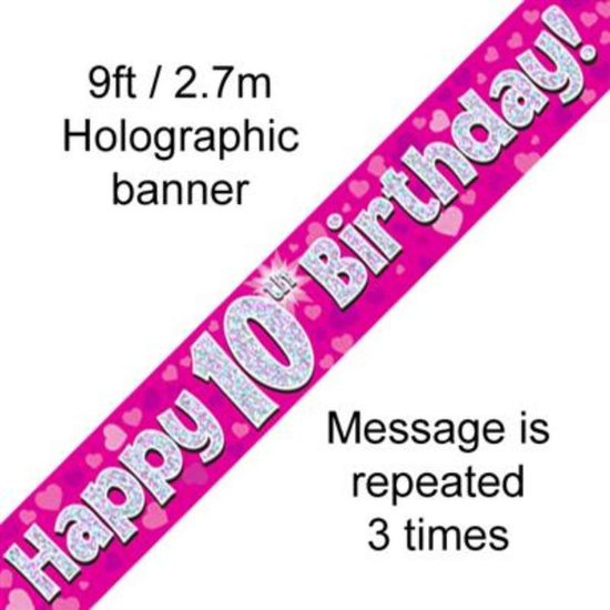 Oaktree Banner Age 10 Pink Holographic 9ft