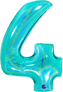 Grabo Tiffany foil balloon shaped as number 4 with holographic glitter foil finish, 40-inch size for celebrations.