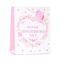 Gift Bag Christening Day Heart Pink Large 6pk
