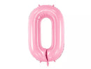 Pink PartyDeco foil balloon shaped as the number zero, 34 inches tall, with shiny metallic surface for celebrations and parties.