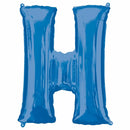 Blue Anagram foil balloon shaped as the letter H, 34 inches tall, suitable for celebrations and party decorations.