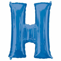 Blue Anagram foil balloon shaped as the letter H, 34 inches tall, suitable for celebrations and party decorations.