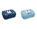 Set of two Gem Imports Lunch Boxes featuring cars, space themes, and dinosaurs, measuring 12x17x6cm, perfect for kids' snacks.