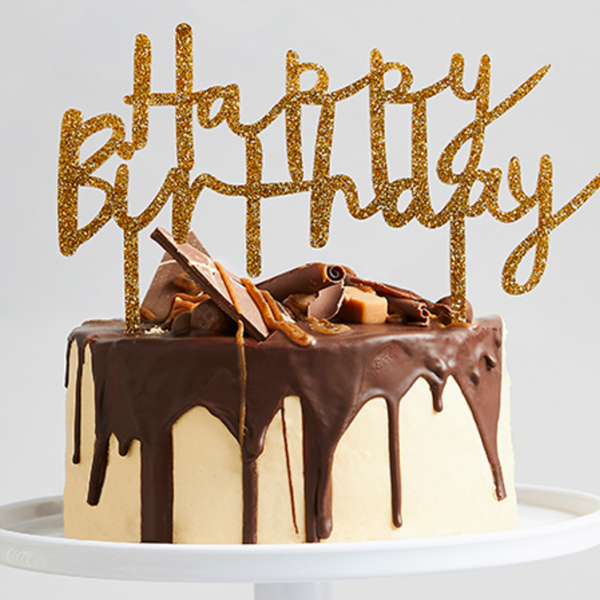Gold Glitter Acrylic Happy Birthday Cake Topper