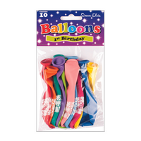 Age 1 Latex Balloons 9" 10pk