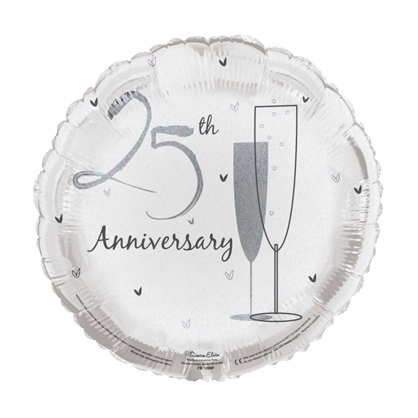 Silver Wedding Anniversary Round 18" Foil Balloon