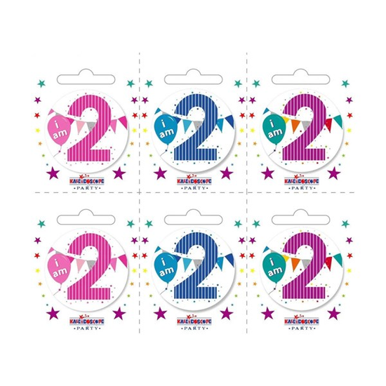 Small 2nd Birthday Badges 6pk