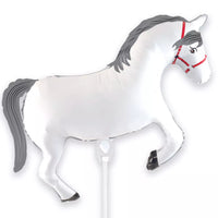 Oaktree Horse White 15.5-inch air-filled foil balloon with a shiny white horse design.
