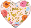 Prima Mother's Day 18-inch foil balloon with pink and gold design, featuring floral accents and celebratory text.