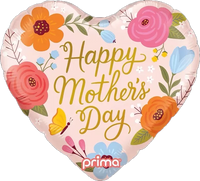 Prima Mother's Day 18-inch foil balloon with pink and gold design, featuring floral accents and celebratory text.