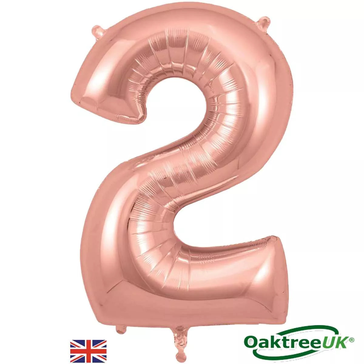 Oaktree Rose Gold foil number 2 balloon, 34-inch size, designed for celebrations and party decorations.
