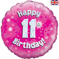 18" 11th Birthday Pink Holographic Foil Balloon