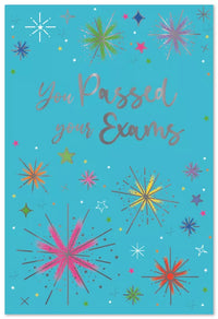Set of six Simon Elvin C50 Exams cards featuring colorful designs and motivational messages for students.