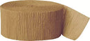 Gold crepe streamer from Unique, 81 feet long, used as party decoration, shown unrolled and ready to hang.