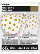 Gold Polka Dots 12" White Latex Balloons 6pk