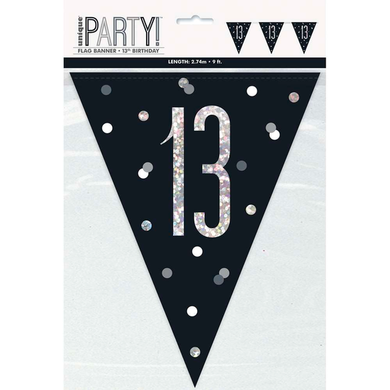 Unique Flag Banner Black Glitz Age 13 9ft