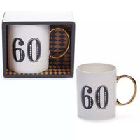 Tiger Feet Age 60 Art Deco mug featuring a colorful design and bold typography, perfect for celebrating a 60th birthday.