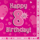 8th Birthday Pink 3-ply Napkins 33x33cm 16pk