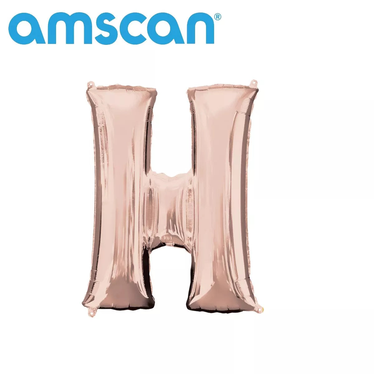 Anagram rose gold foil balloon in 16-inch letter H, shiny metallic finish, floating with a string attached for celebration.