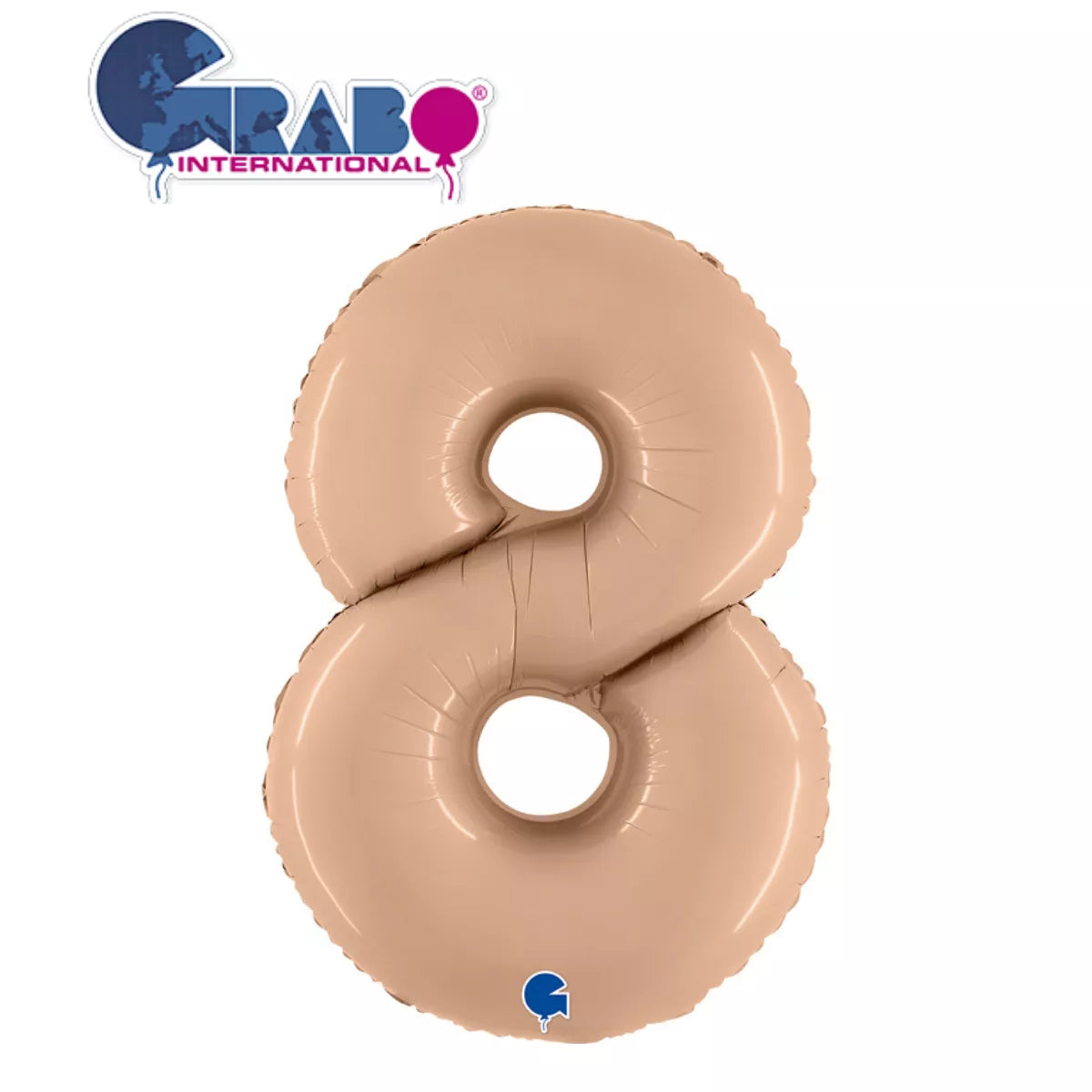 Satin nude 40-inch Grabo foil balloon shaped as the number 8, shiny and festive for celebrations.
