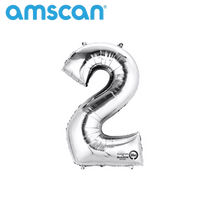 Silver 16-inch Anagram foil balloon shaped as the number 2, shiny metallic finish, perfect for celebrations and special occasions.