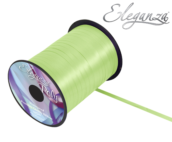 Mint green Eleganza Ribbon Balloon Ribbons, 5mm wide, 500 yards long, with a smooth satin finish and elegant appearance.