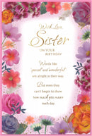 Set of six Simon Elvin C75 birthday sister cards with colorful designs for celebrating sisters on special occasions.