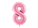 PartyDeco pink 34-inch foil balloon shaped as the number 8, shiny metallic finish, perfect for celebrations and parties.