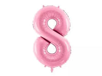 PartyDeco pink 34-inch foil balloon shaped as the number 8, shiny metallic finish, perfect for celebrations and parties.