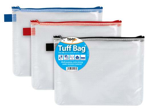 Tiger Stationery 12 Pack Tuff Bag Clear Mesh A5