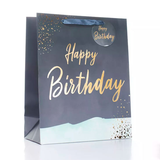 Gift Bag Happy Birthday Teal Medium 6pk