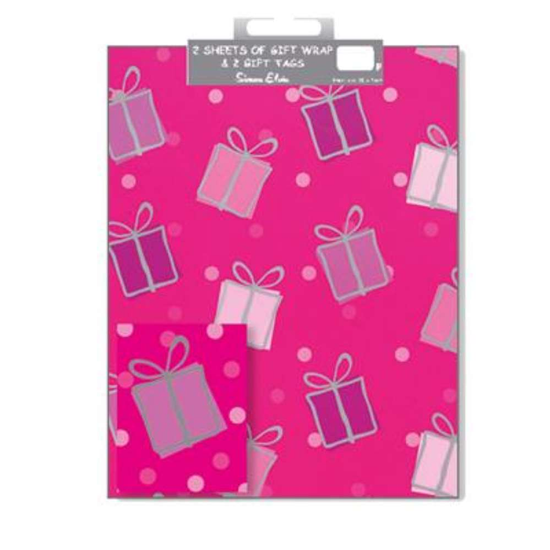 12pk Folded Wrap & Tags Presents Pink
