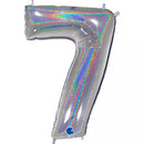 Silver Grabo foil balloon in number 7 shape with holographic glitter finish, measuring 40 inches tall.