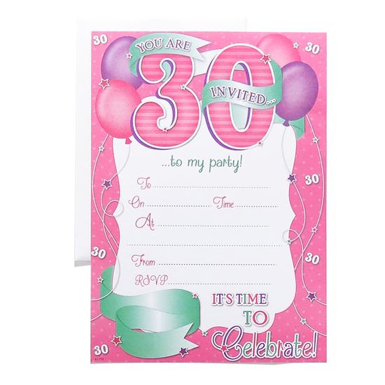 Age 30 Female Birthday Invitations 10x20pk