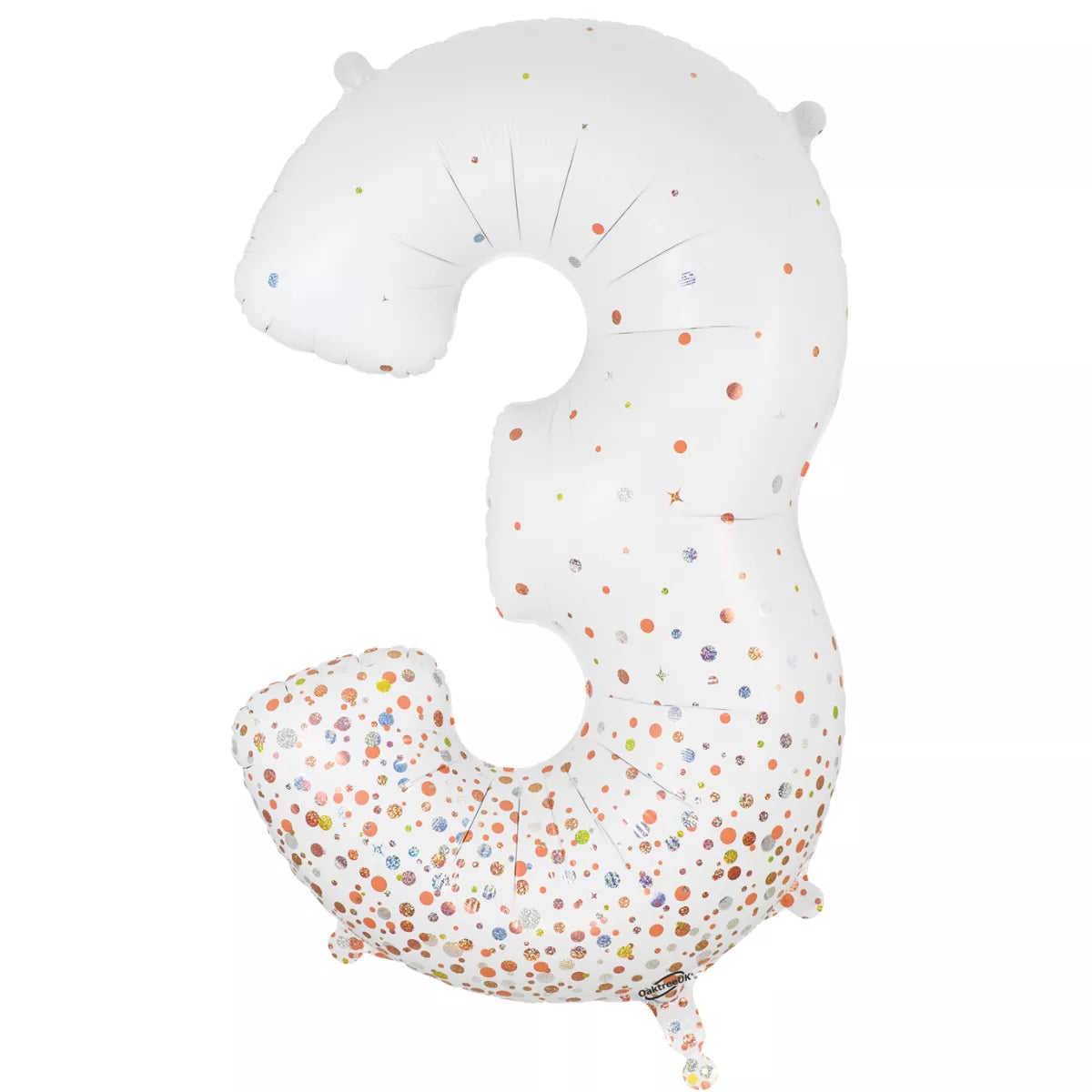 Oaktree Foil Balloon Fizz Rose Gold number 3, 34-inch celebratory foil balloon with shiny rose gold finish, on a white background.