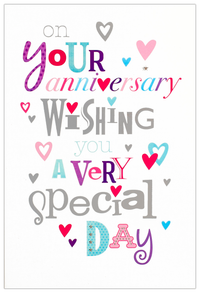 Six Simon Elvin anniversary greeting cards featuring colorful designs and heartfelt messages for everyday celebrations.