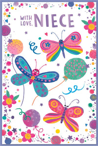 Six Simon Elvin C75 birthday cards for niece, featuring colorful designs and happy birthday messages.
