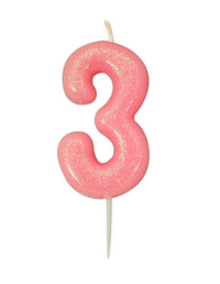 Creative Party Candle Number 3 Glitter Pink 7cm